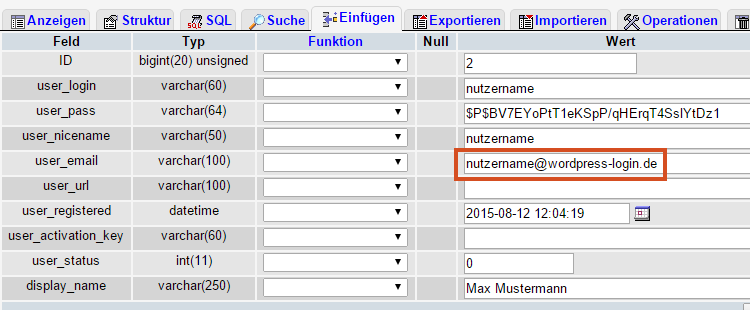 Wordpress Users-Tabelle