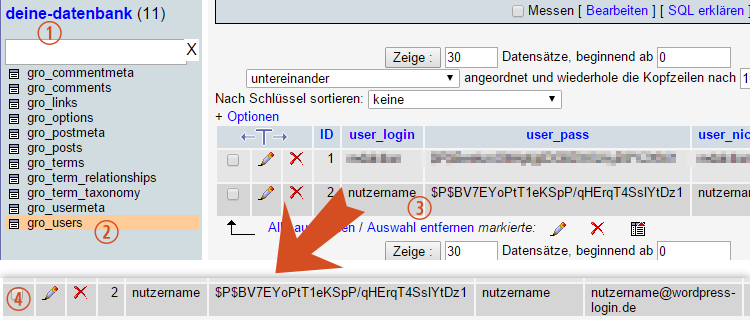 Wordpress Users-Tabelle in phpMyAdmin