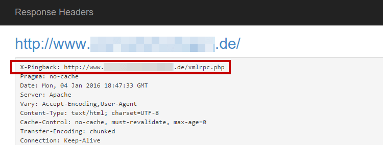 HTTP-Header mit Hinweis auf Pingback-URL HTTP-Header mit Hinweis auf Pingback-URL